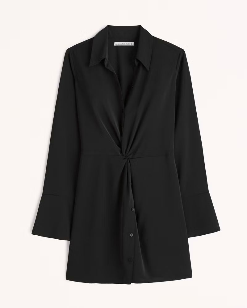 Women's Long-Sleeve Twist-Front Shirt Dress | Women's New Arrivals | Abercrombie.com | Abercrombie & Fitch (US)