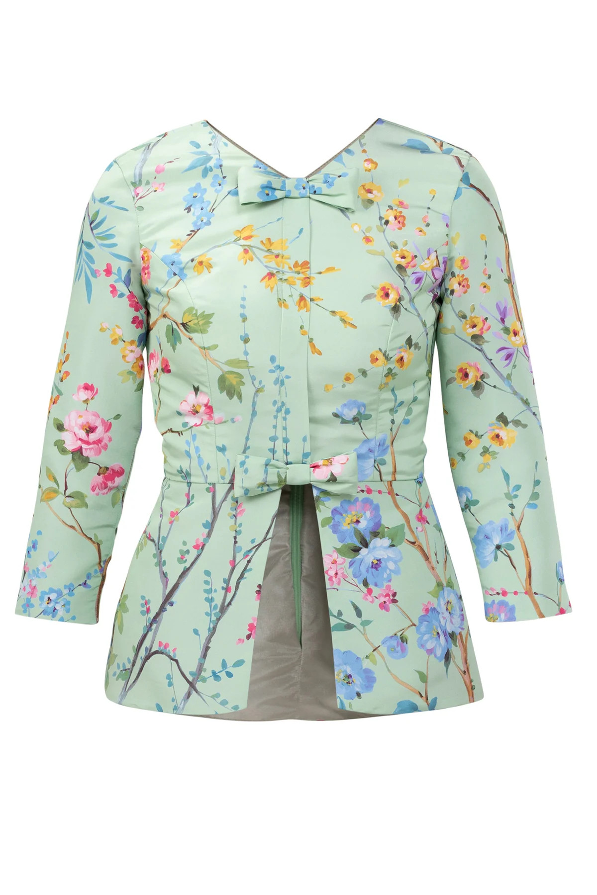 Marion Garden Reverie Silk Faille Top in Celadon Floral | Over The Moon