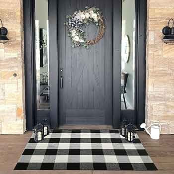 CAINANEL Buffalo Plaid Outdoor Rug 27.5'' x 43'' Black and White Check Rug Front Porch Rug Machin... | Amazon (US)