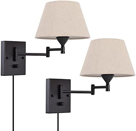 Pauwer Plug in Wall Sconce Set of 2 Swing Arm Wall Lamp with Plug in Cord and Fabric Shade Wall Ligh | Amazon (US)