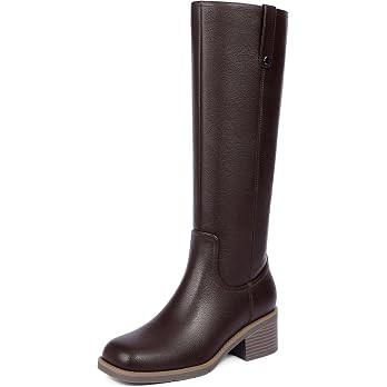 Knee High Chunky Heel Square Toe Metal Rivet Pull Tab Riding Boots | Amazon (US)