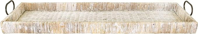 Creative Co-Op Oversize Decorative Rattan Tray with Metal Handles, Tan, Whitewashed | Amazon (US)