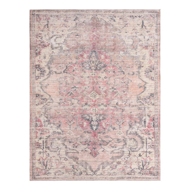 Machine Washable Engelman Oriental Area Rug in Beige/Pink | Wayfair Professional
