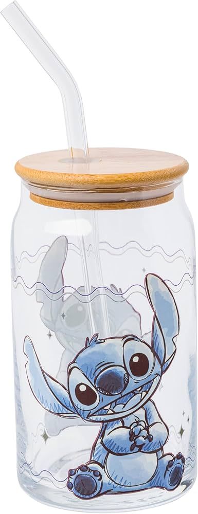 Silver Buffalo Disney Lilo and Stitch Glass Tumbler with Bamboo Lid and Reusable Glass Straw, 16 ... | Amazon (US)