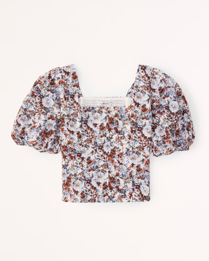 Puff Sleeve Shine Cotton Squareneck Top | Abercrombie & Fitch (US)