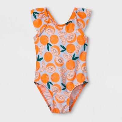 Toddler Girls' Flutter Sleeve One Piece Swimsuit - Cat & Jack™ Orange | Target