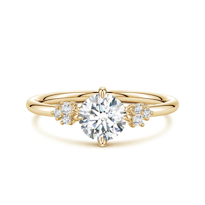 Round Lab-Grown Diamond Engagement Ring with Mixed Cut Accents | Angara Inc.