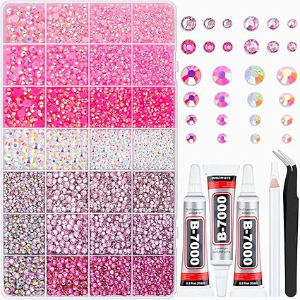20000Pcs Pink Rhinestones for Bedazzling with 3Pcs B7000 Jewelry Glue, Resin Rhinestones for Craf... | Amazon (US)