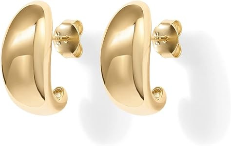 PAVOI 14K Gold Plated Sterling Silver Post Huggie Earrings | Gold Dome Huggie Hoop Earrings for W... | Amazon (US)