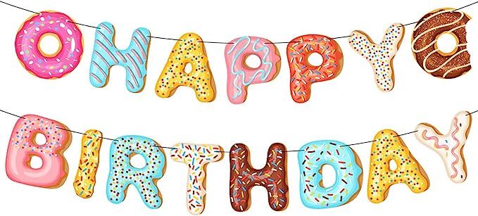 BIEUFBJI Donut Happy Birthday Banner Donut Party Decorations Donut Theme Birthday Party Kids Birt... | Amazon (US)