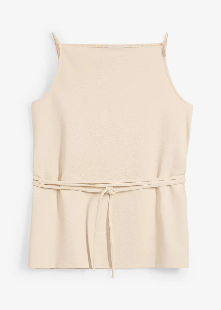 Ärmelloses Top mit schmalem Taillengürtel aus Piqué - beige | Bonprix DE