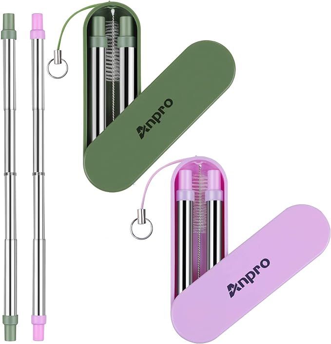 Reusable Straws Telescopic Metal Travel Straws - Anpro Stainless Steel Drinking Straws, Portable ... | Amazon (US)
