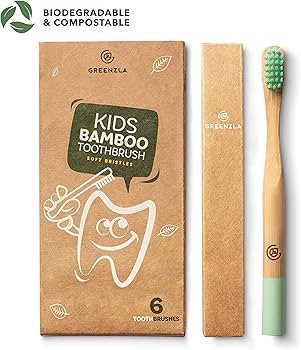GREENZLA Kids Bamboo Toothbrushes, Natural Toothbrush Set, Soft Bristles, Durable Charcoal Wooden... | Amazon (US)
