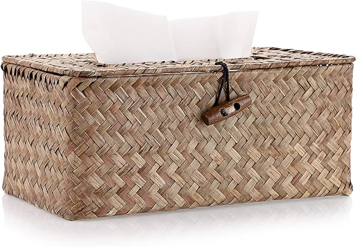 Sumnacon Tissue Box Cover Rectangle Tissue Box Seagrass Tissue Box Holder Woven Tissue Holder Dec... | Amazon (US)