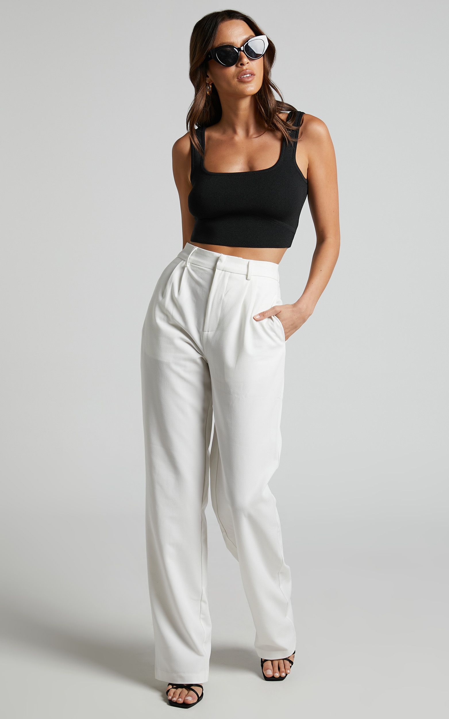 Lorcan Pants - High Waisted Tailored Pants in White | Showpo (US, UK & Europe)