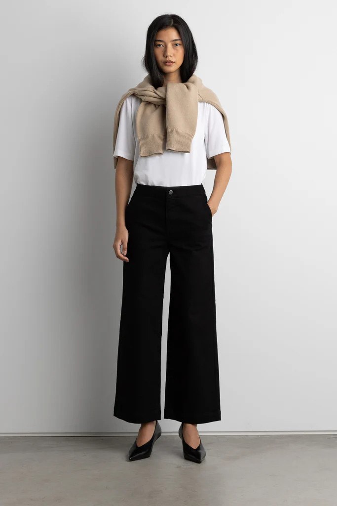 CROPPED LENGTH TWILL WIDE LEG PANT | OAK + FORT