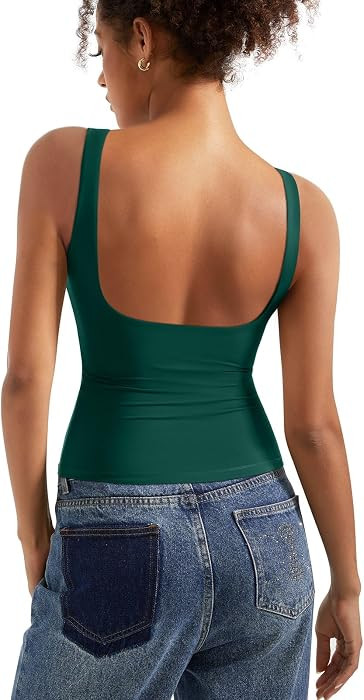 SUUKSESS Women Padded Open Back Boat Neck Tank Top Double Lined Basic Shirt | Amazon (US)