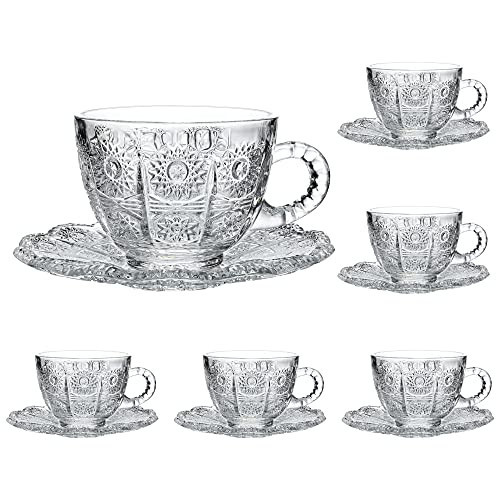 Set of 6 Glass Coffee Mug with Saucer,Clear Espresso Cups with Handles,Glass Coffee Cups for Latte, Cappuccino, Mocha, Hot Chocolate, Tea, Juice, Hot or Iced Beverage 7oz | Amazon (US)