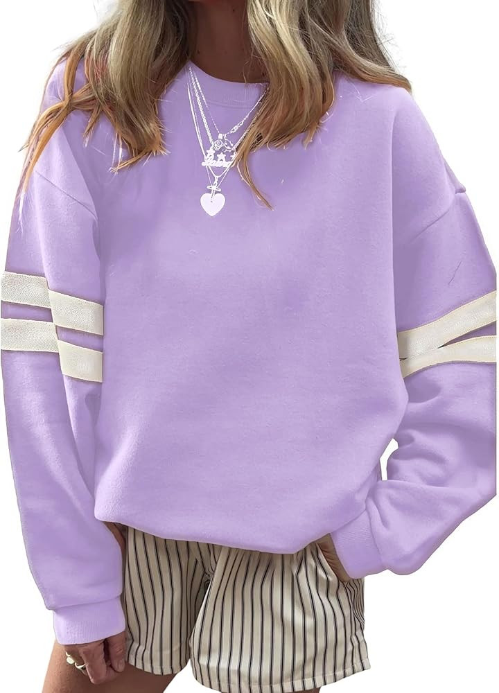 KevaMolly Women Varsity Striped Drop Shoulder Sweatshirt | Amazon (US)