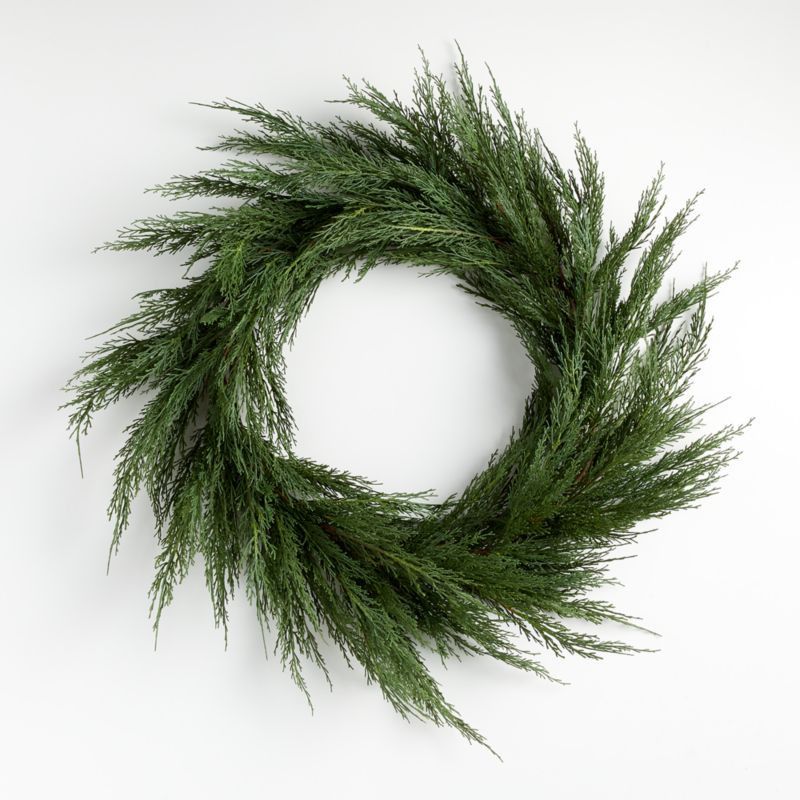 Faux Cypress Wreath 26" Essential Decor Crate&Barrel Finds Crate&Barrel Deals Crate&Barrel Sales | Crate & Barrel