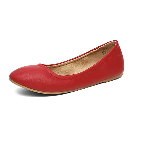 DREAM PAIRS Women's Sole-Fina Red Solid Plain Ballet Flats Shoes - 5.5 M US | Amazon (US)