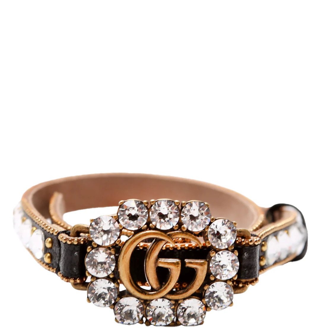 GG Crystal Double Wrap Leather Bracelet Black | Keeks Designer Handbags