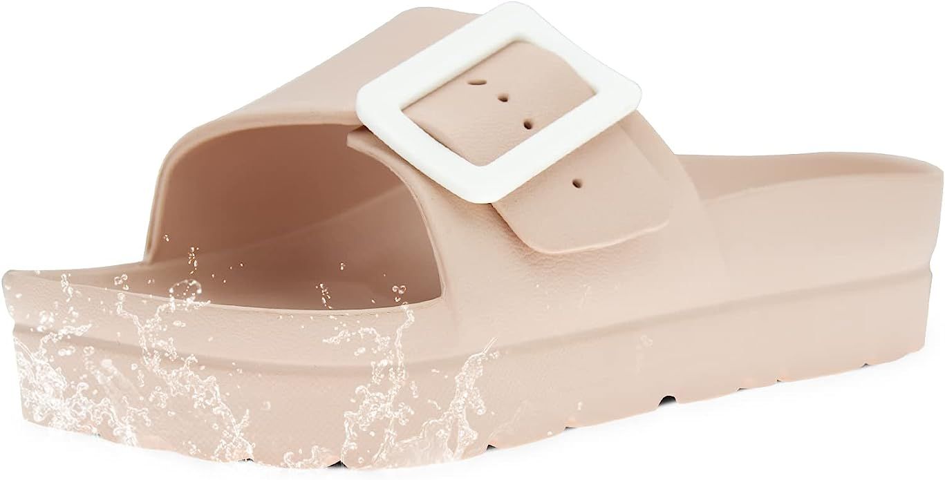 Women's Women's Platform Slides Sandals, Adjustable Buckle Flat Sandals, Comfort Slides with Arch... | Amazon (US)
