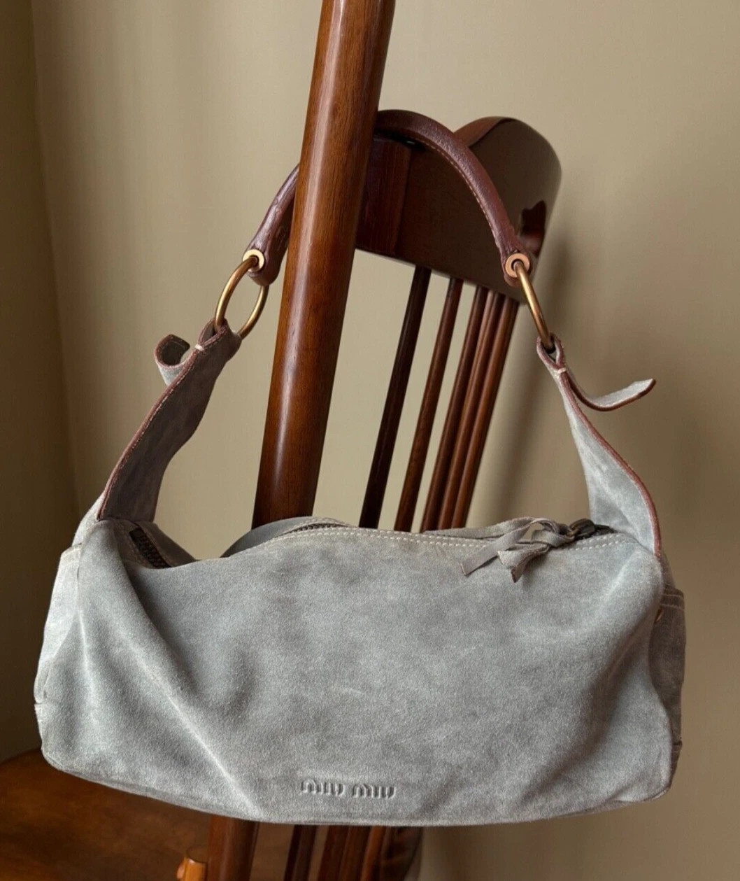 Miu Miu Shoulder Bag Purse Gray Suede Made in Italy  | eBay | eBay US