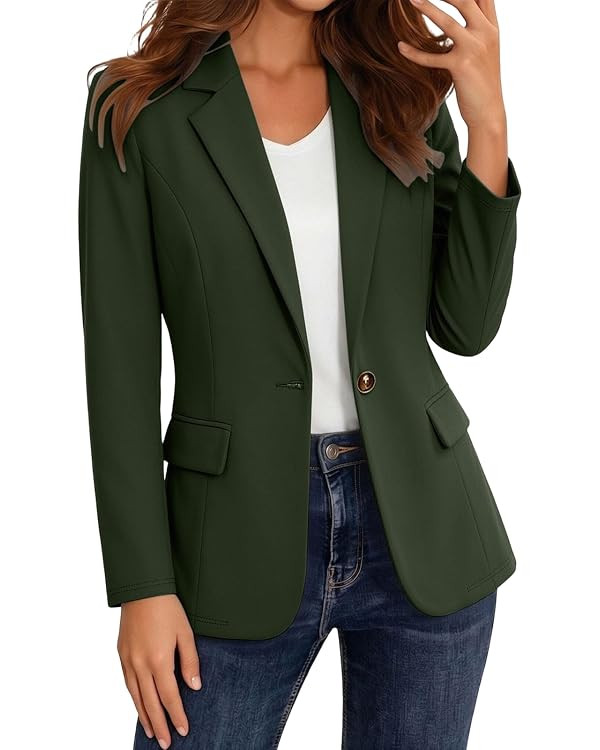 Womens Casual Work Coat Lapel Long Sleeve Business Suit Blazer | Smooth Suiting Texture; Waist Sh... | Amazon (US)