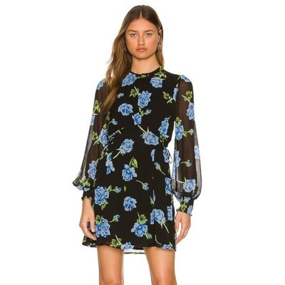 Free People Samantha Lace Up Floral Mini Dress in Black Combo Size XS | eBay US