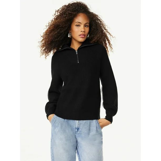 Scoop Women's Half Zip Sweater with Long Sleeves, Sizes XS-XXL - Walmart.com | Walmart (US)
