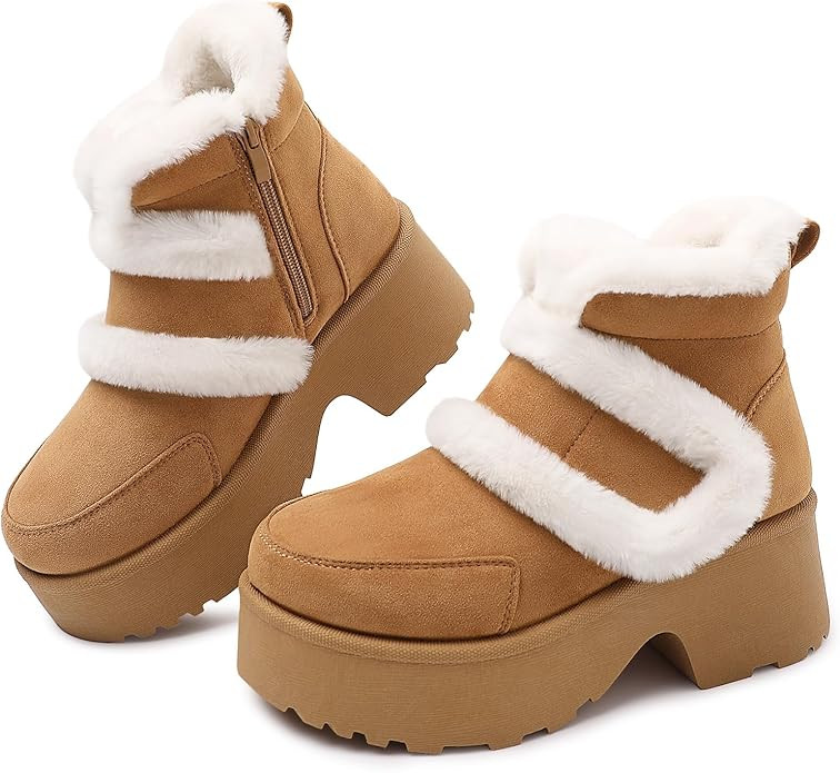 Furry Winter Boots for Women, Block Heels Snow Boot Platform Flurry Fuzzy Winter Booties Buckle S... | Amazon (US)