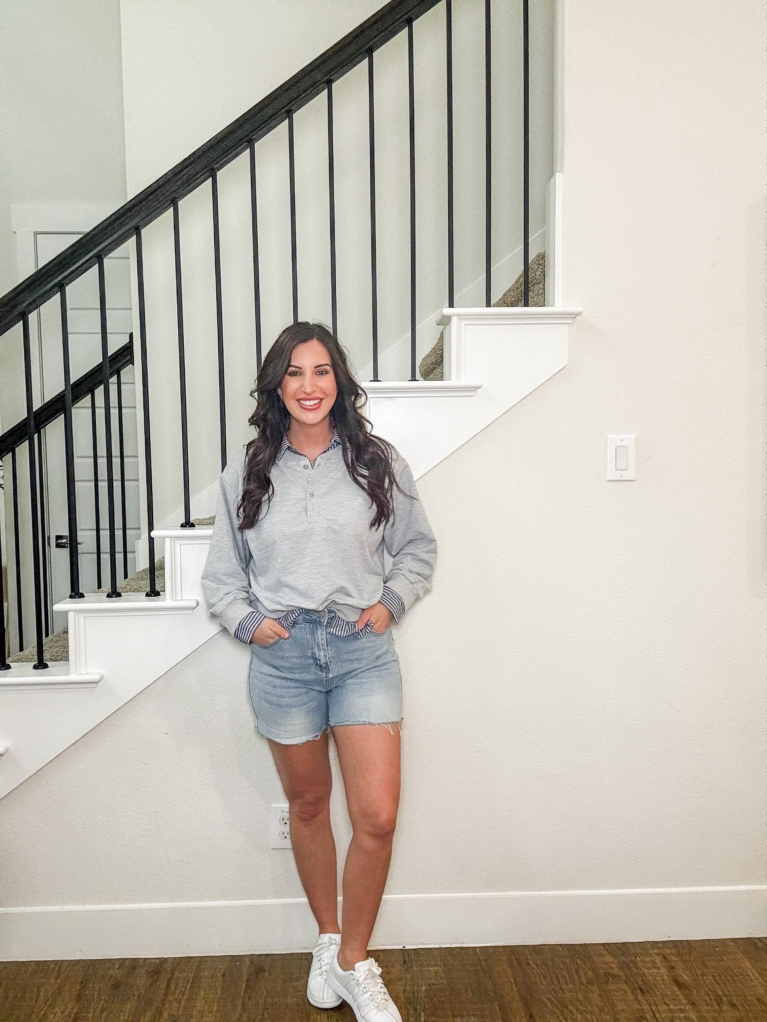 Casual preppy oversized sweater for an easy elevated summer look 