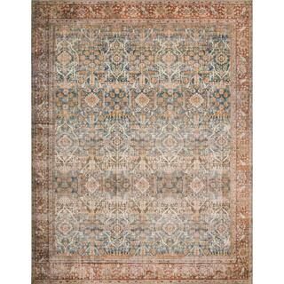 Layla Ocean/Rust 3 ft. 6 in. x 5 ft. 6 in. Distressed Bohemian Printed Area Rug | The Home Depot