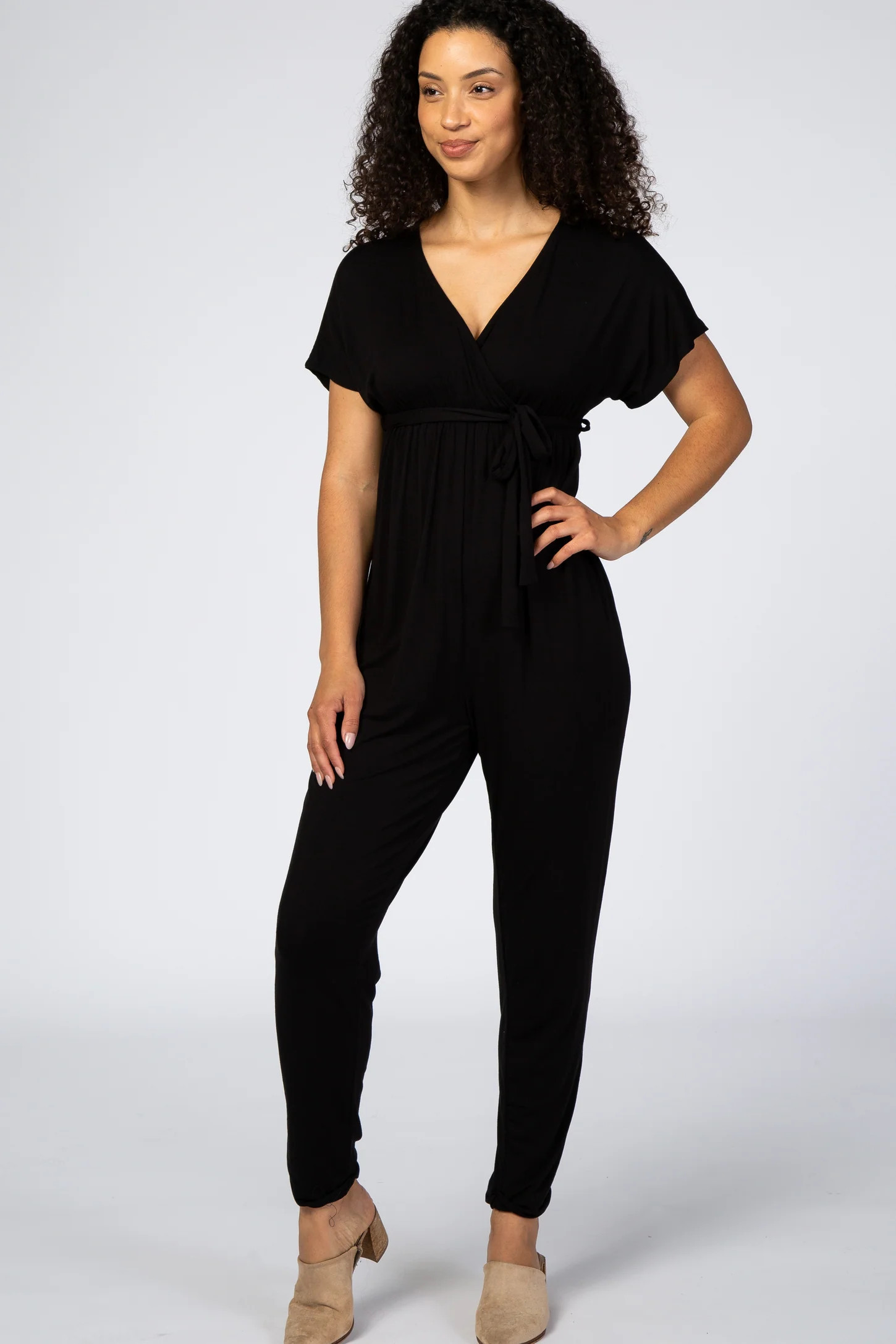 Black Wrap Tie Jumpsuit | PinkBlush Maternity