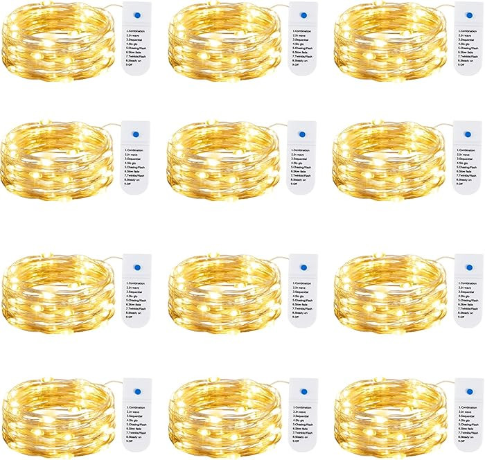 Minetom 12 Pack Fairy Lights Battery Operated String Lights 8 Modes, 7ft 20LED Warm White Waterpr... | Amazon (US)