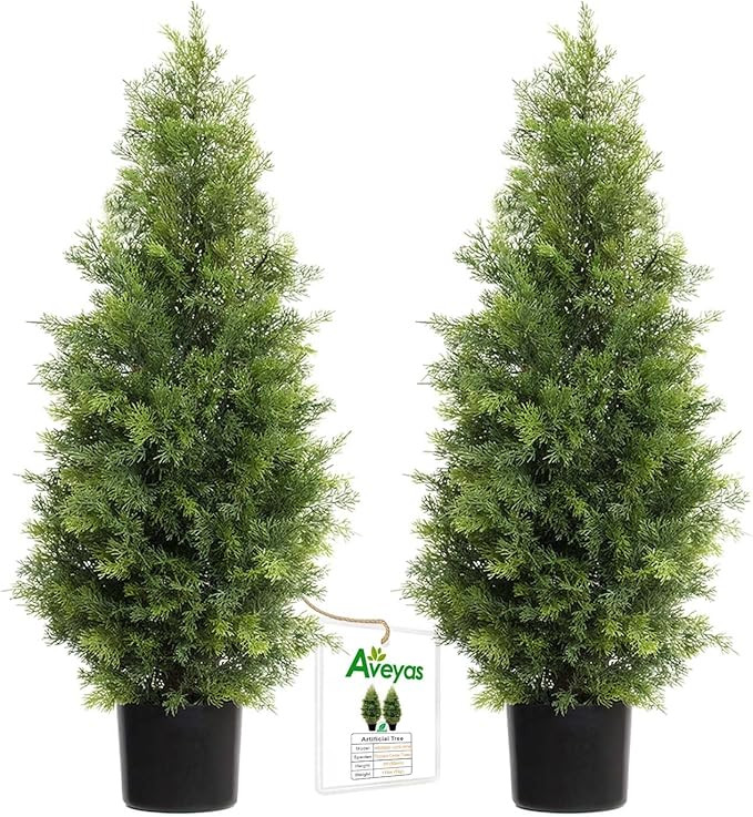 Aveyas 3ft Artificial Cedar Topiary Trees for Outdoor Front Porch Door, 3 Feet Faux Potted Plants... | Amazon (US)