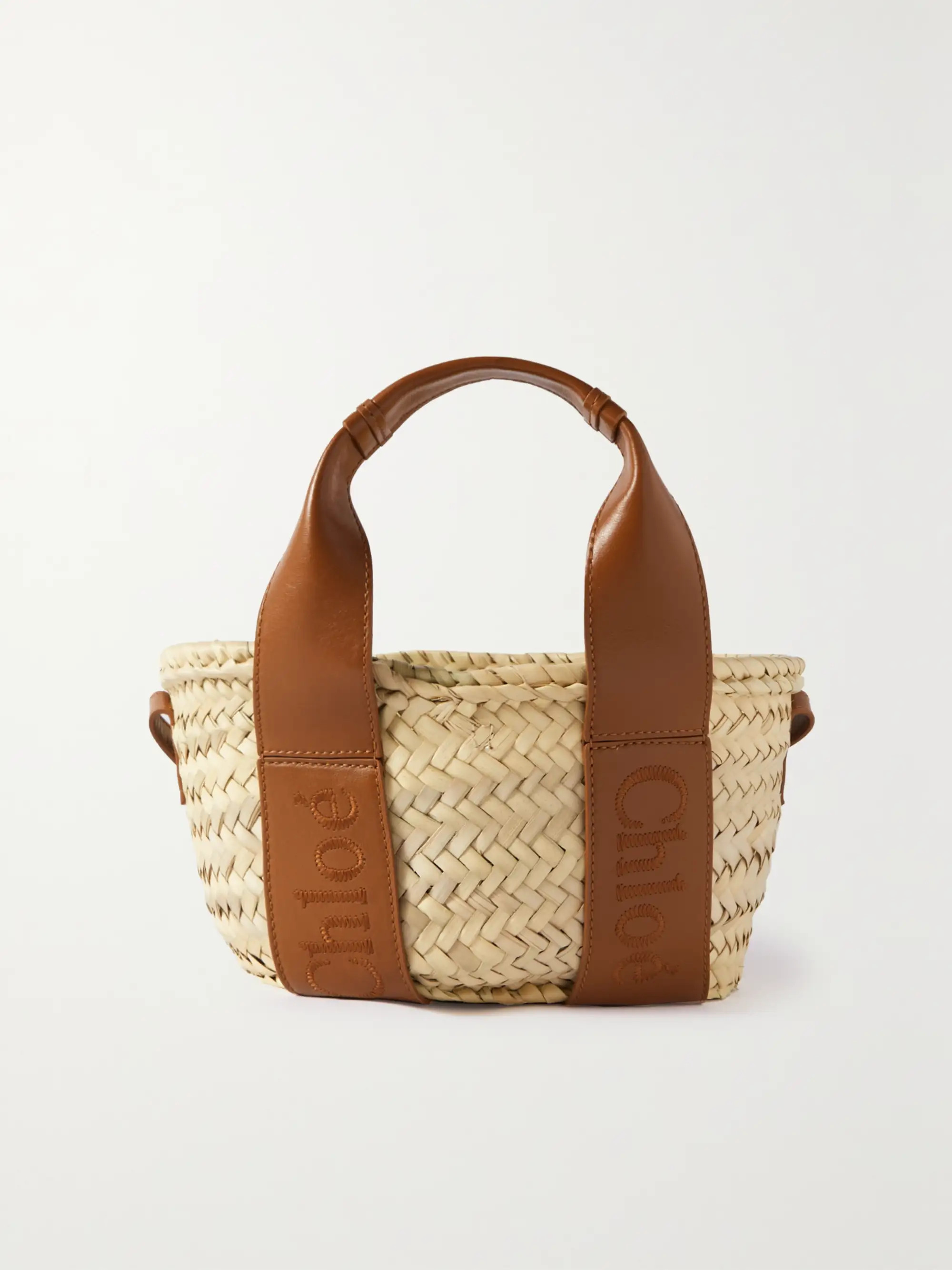Chloé Sense leather-trimmed raffia tote | NET-A-PORTER (US)