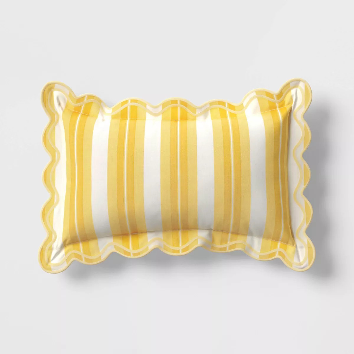 20"x12" Scalloped Outdoor Lumbar Pillow Yellow Stripe - Threshold™ | Target