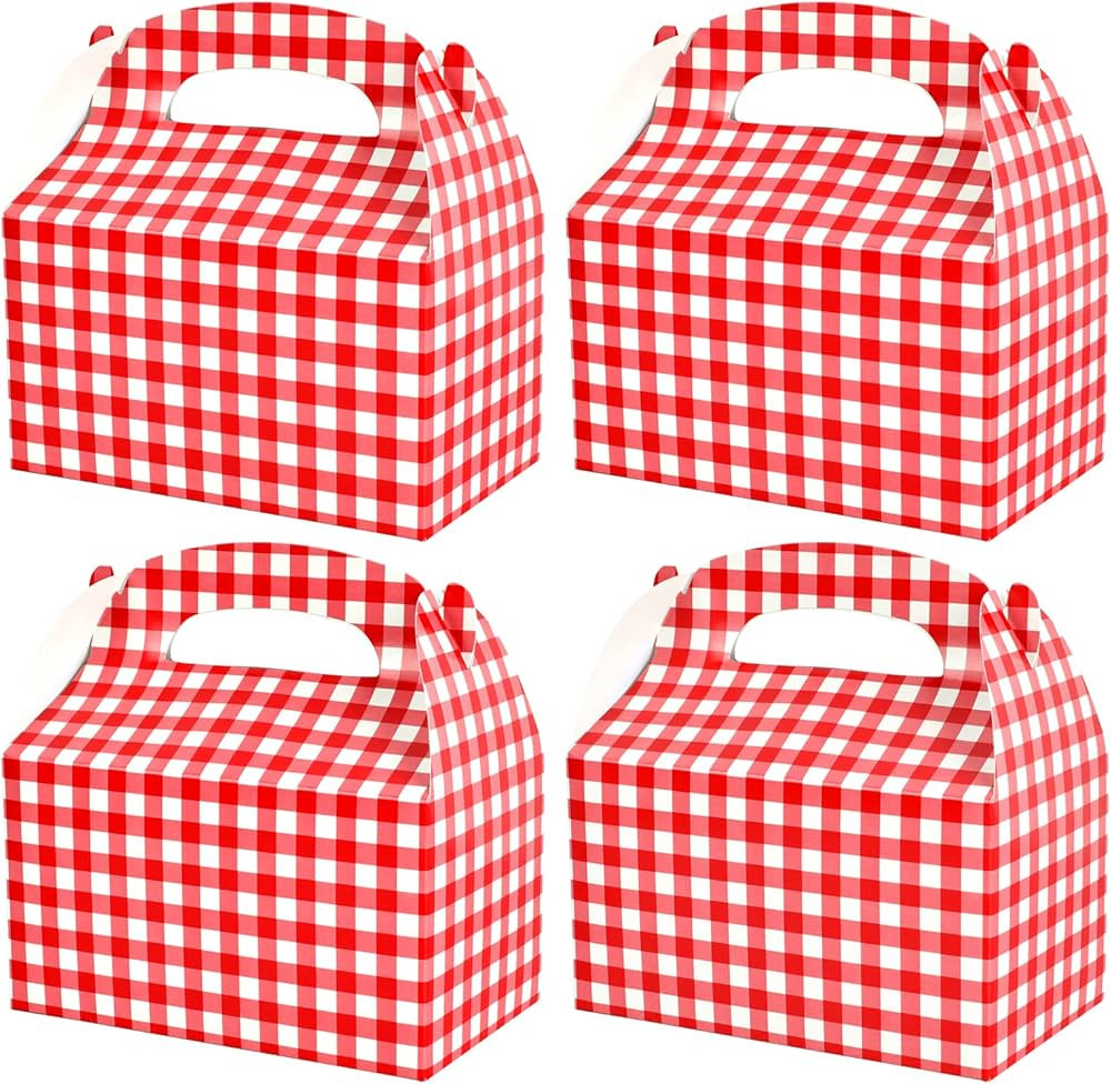 Red and White Gingham Treat Boxes 24 Pieces Candy Gable Boxes Goodies Boxes Cardboard Present Box... | Amazon (US)