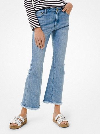 Stretch Denim High-Rise Frayed Jeans | Michael Kors US