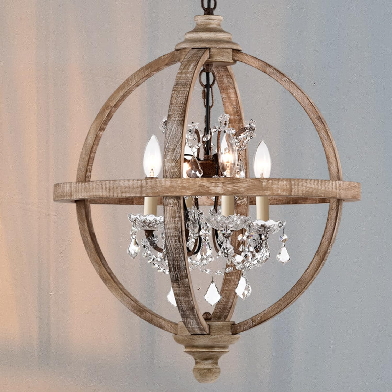 Cawabien 4-Lights Metal and Wood orb Chandelier,Rustic Globe Chandelier Style with Clear Crystals,Vi | Amazon (US)