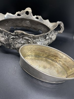Cast Silver Aluminum Metal Jardiniere Planter Oval Footed Two Pieces Heavy  | eBay | eBay US