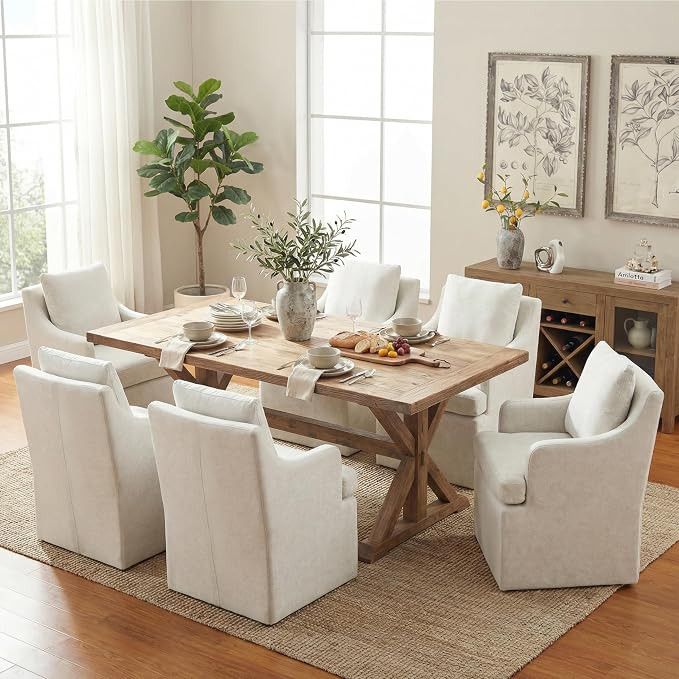VKNOW Upholstered Dining Chairs Set of 6, Dining Room Chairs with Casters | Amazon (US)