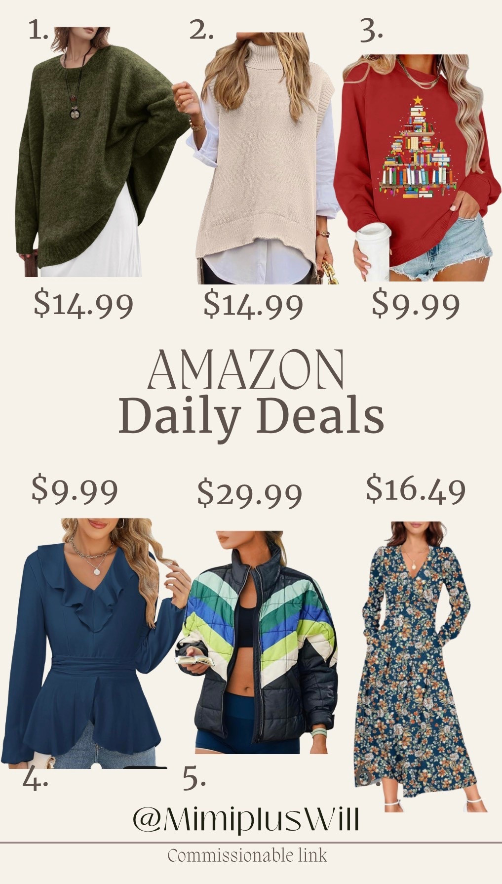 Amazon daily deals! Use the codes below for a limited time!

1. DRLKCECW
2. SOVEI775
3. CUUALAVI
4. 7QLMV5F5
5. 8FDEAP5Q
6. CQMNL2FE

Amazon | Amazon deals | Amazon fashion | holiday shirt | puffer | work top | cardigan 
Follow @mimipluswill for more!

#LTKSaleAlert #LTKPetite #LTKFindsUnder50