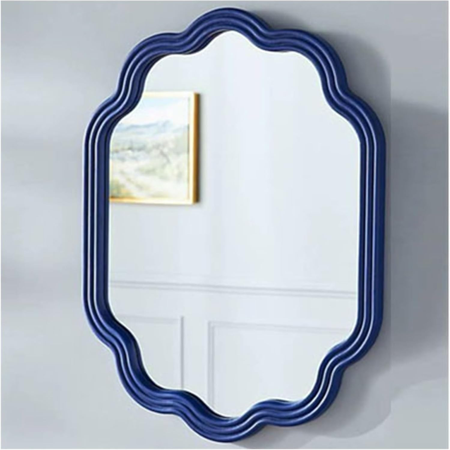Blue/Brown - Curved Wood Frame Decorative Mirror, Simple Hanging Mirror For Bathroom, Farmhouse F... | Amazon (US)