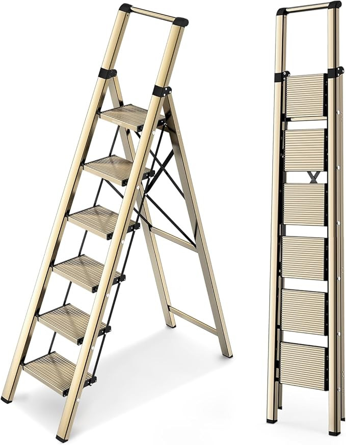 WOA WOA 6 Step Ladder, Lightweight Folding Ladder with Non-Slip Wide Pedals, Ladder with Safe Gri... | Amazon (US)
