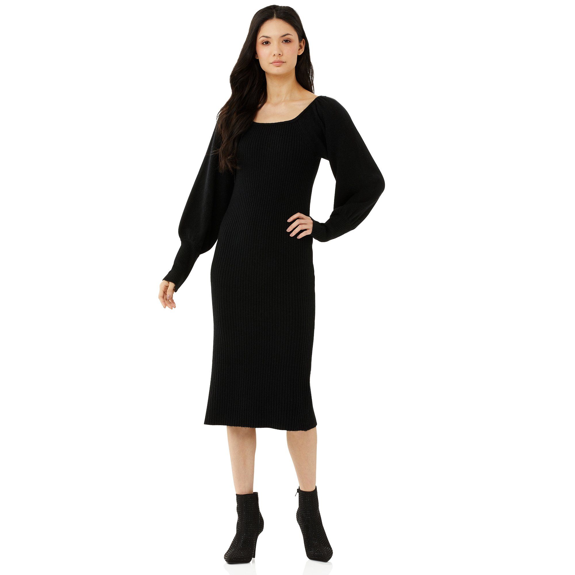 Scoop Women's Square Neck Ribbed Sweater Dress | Walmart (US)