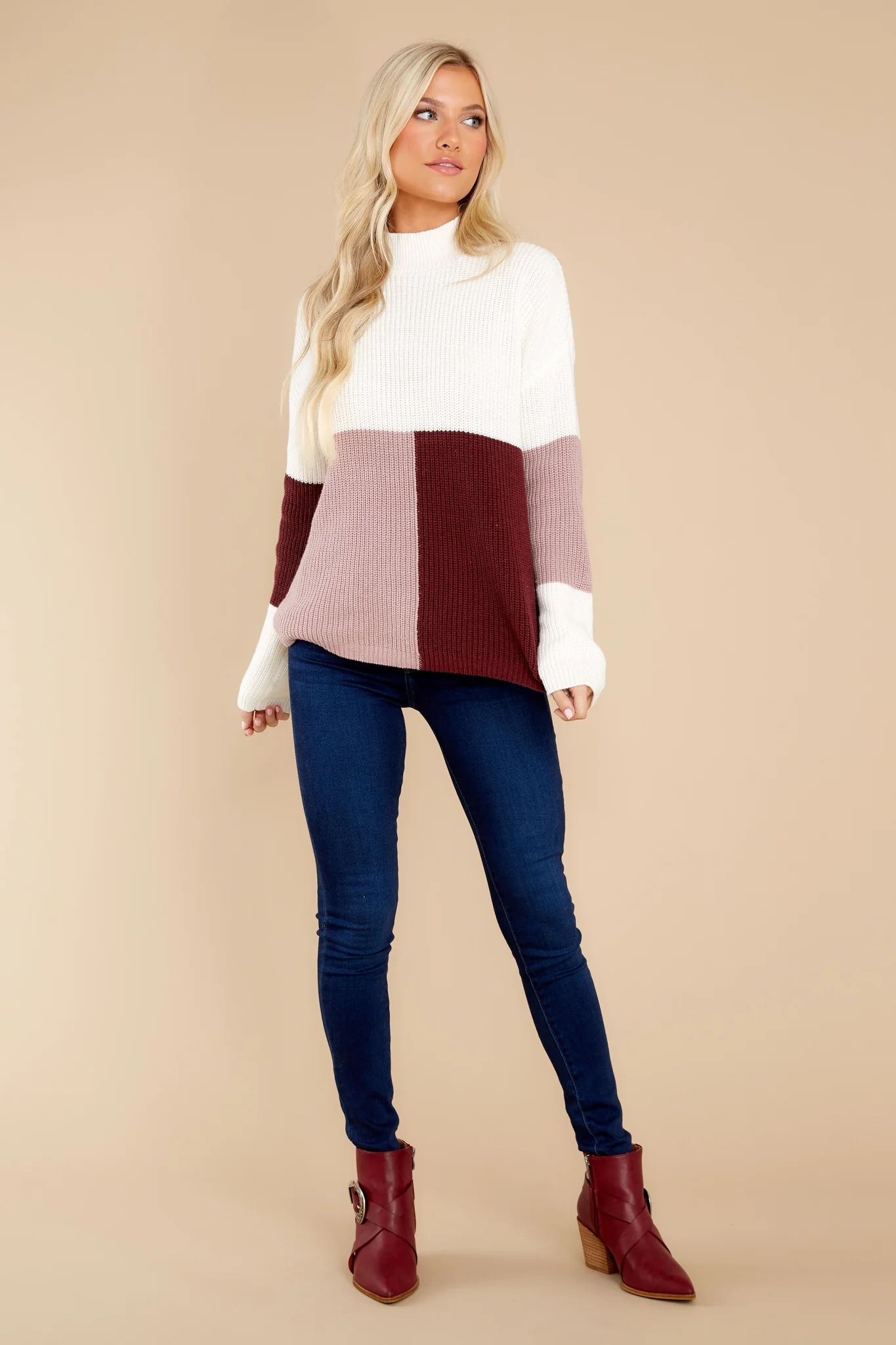 Simple Days Mauve Wine Colorblock Sweater | Red Dress 