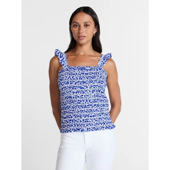Time and Tru Women's Smocked Cotton Tank Top with Ruffle Straps, Sizes XS-XXXL | Walmart (US)